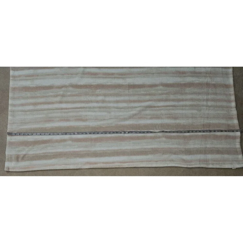 DKNY Pink White Tan Striped Blanket Throw Soft Fleece 50x60